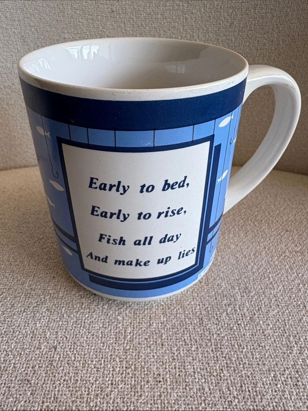 Blue Ceramic Fishing Quote Coffee Mug - Unbranded